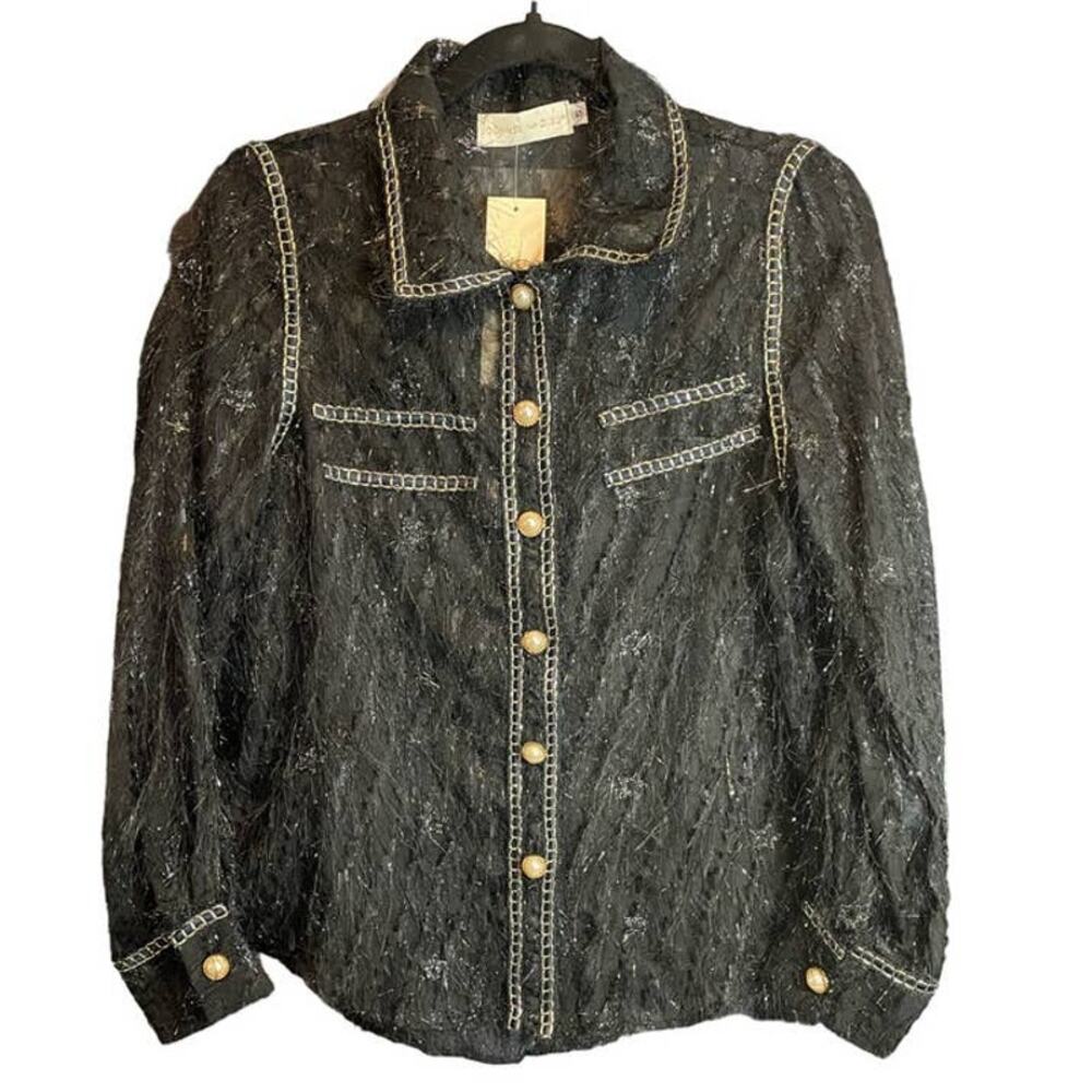Donnee Par Dieu Sheer Black Feather Detailed Top - Small